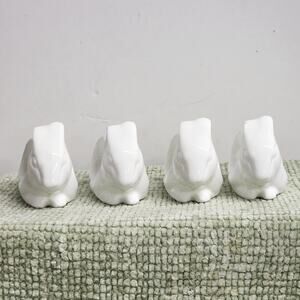 Set of 4 White Ceramic Bunny Napkin Rings Bone China Easter Table